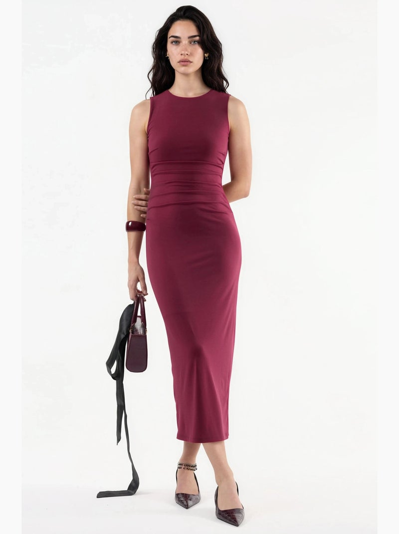 Robe midi cintrée à col rond hiccup Rouge bordeaux - Kiabi