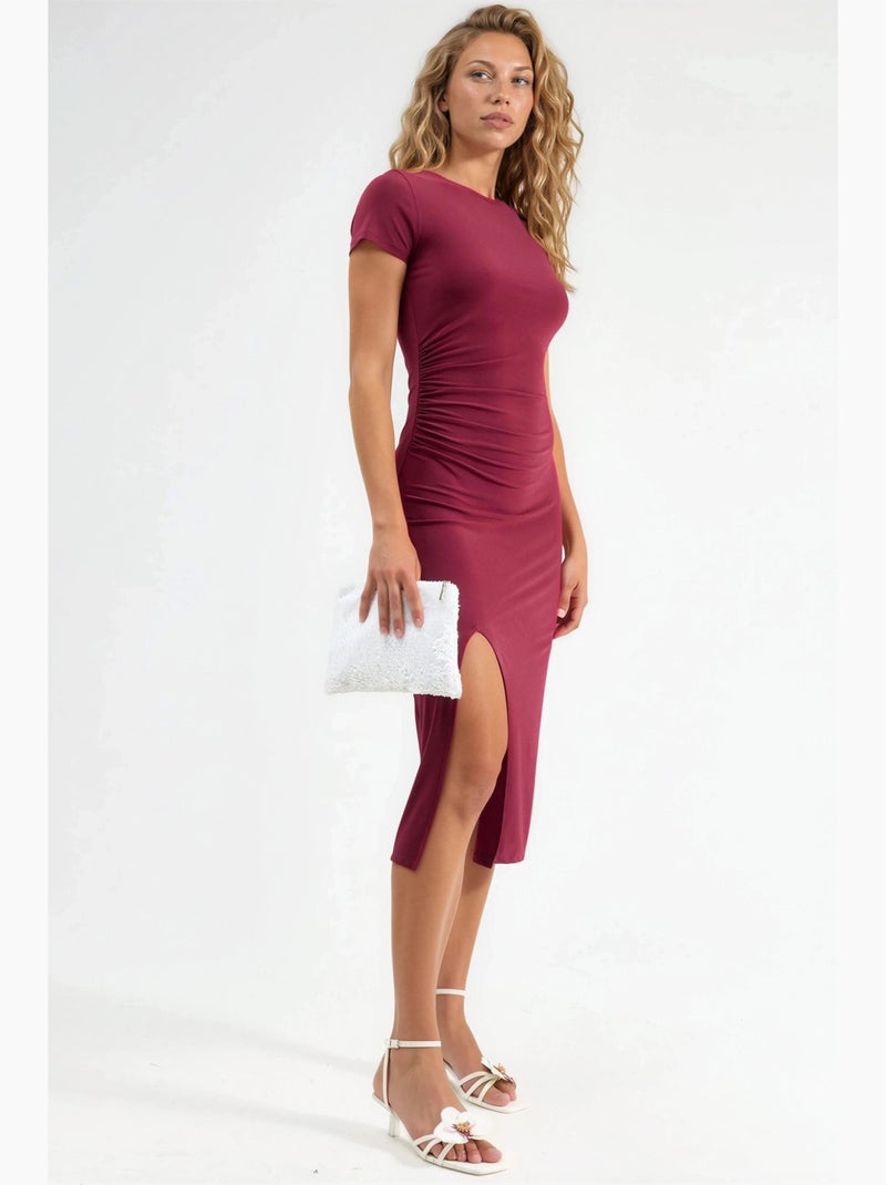 Robe midi cintrée à col rond hiccup Rouge bordeaux - Kiabi