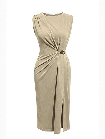 Robe midi cintrée à col rond mixray