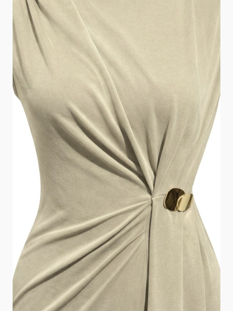 Robe midi cintrée à col rond mixray Kaki - Kiabi