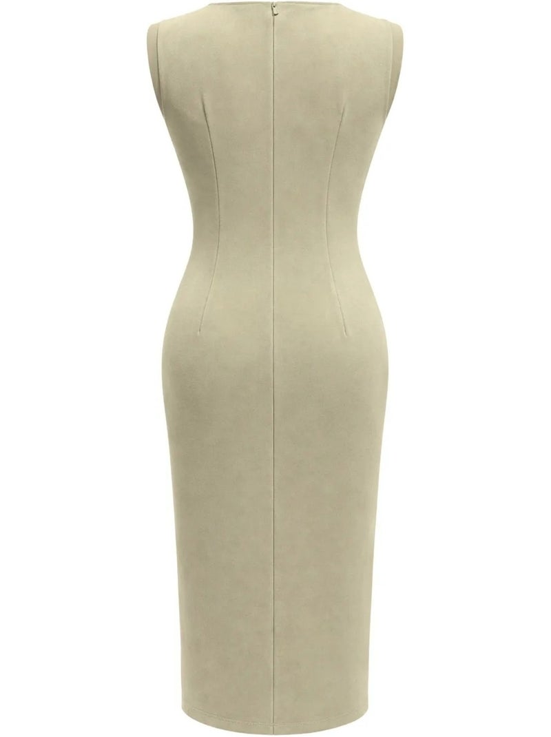 Robe midi cintrée à col rond mixray Kaki - Kiabi