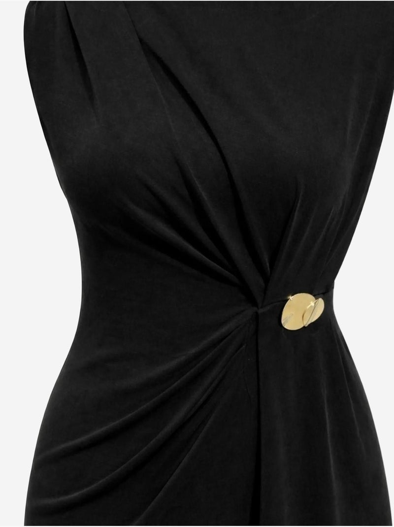 Robe midi cintrée à col rond mixray Noir - Kiabi