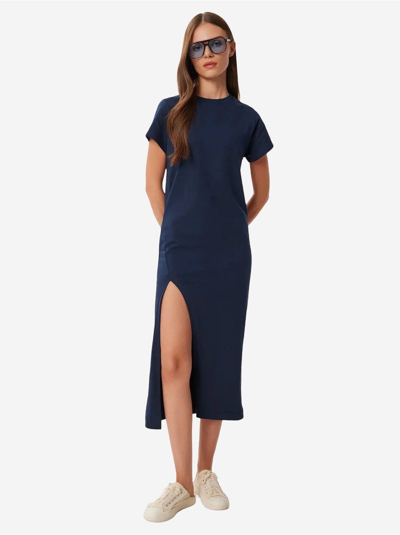 Robe midi cintrée à fente latérale istanbul Bleu marine - Kiabi
