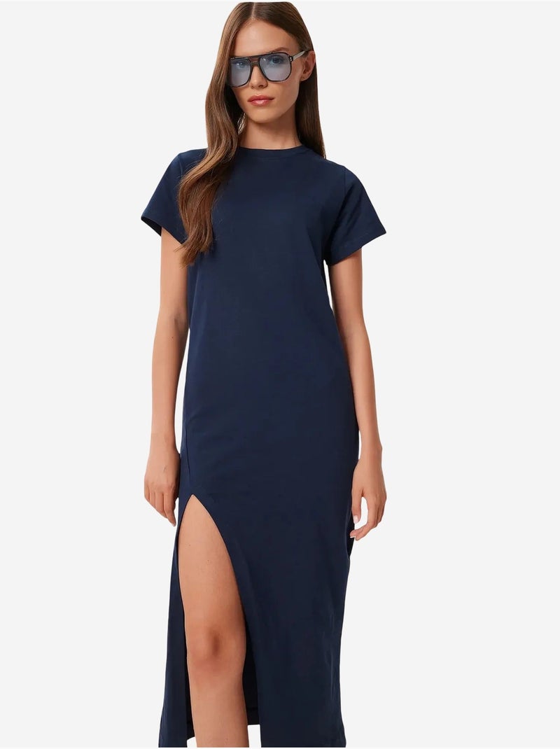 Robe midi cintrée à fente latérale istanbul Bleu marine - Kiabi