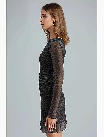 Robe midi cintrée à imprimé léopard et col bateau busem
