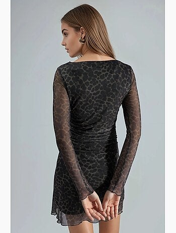 Robe midi cintrée à imprimé léopard et col bateau busem