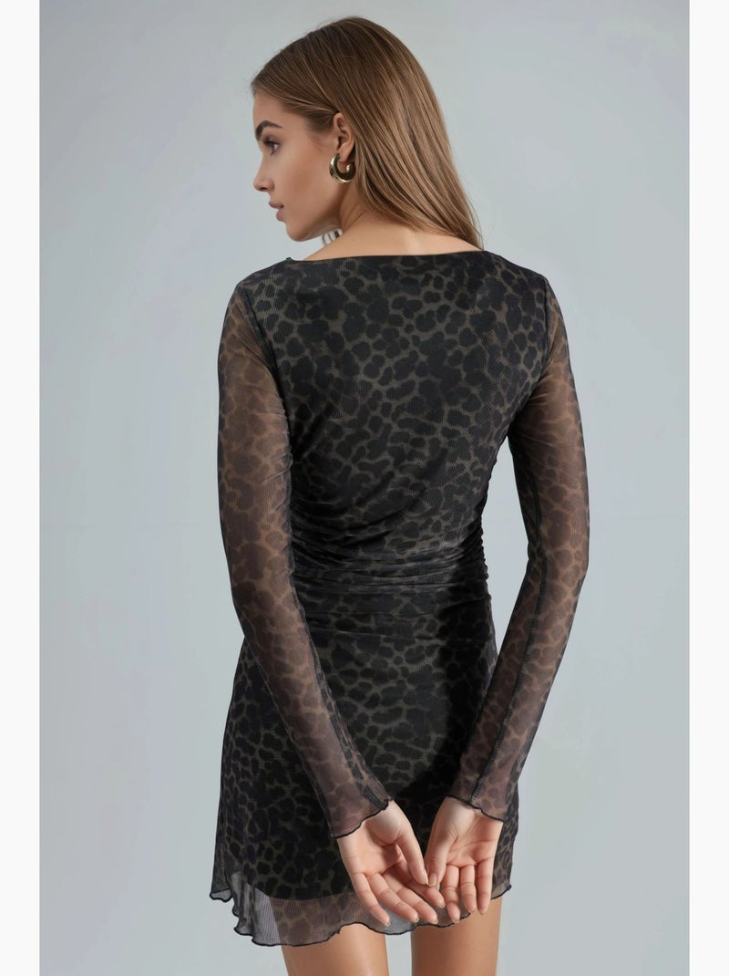 Robe midi cintrée à imprimé léopard et col bateau busem Marron clair - Kiabi