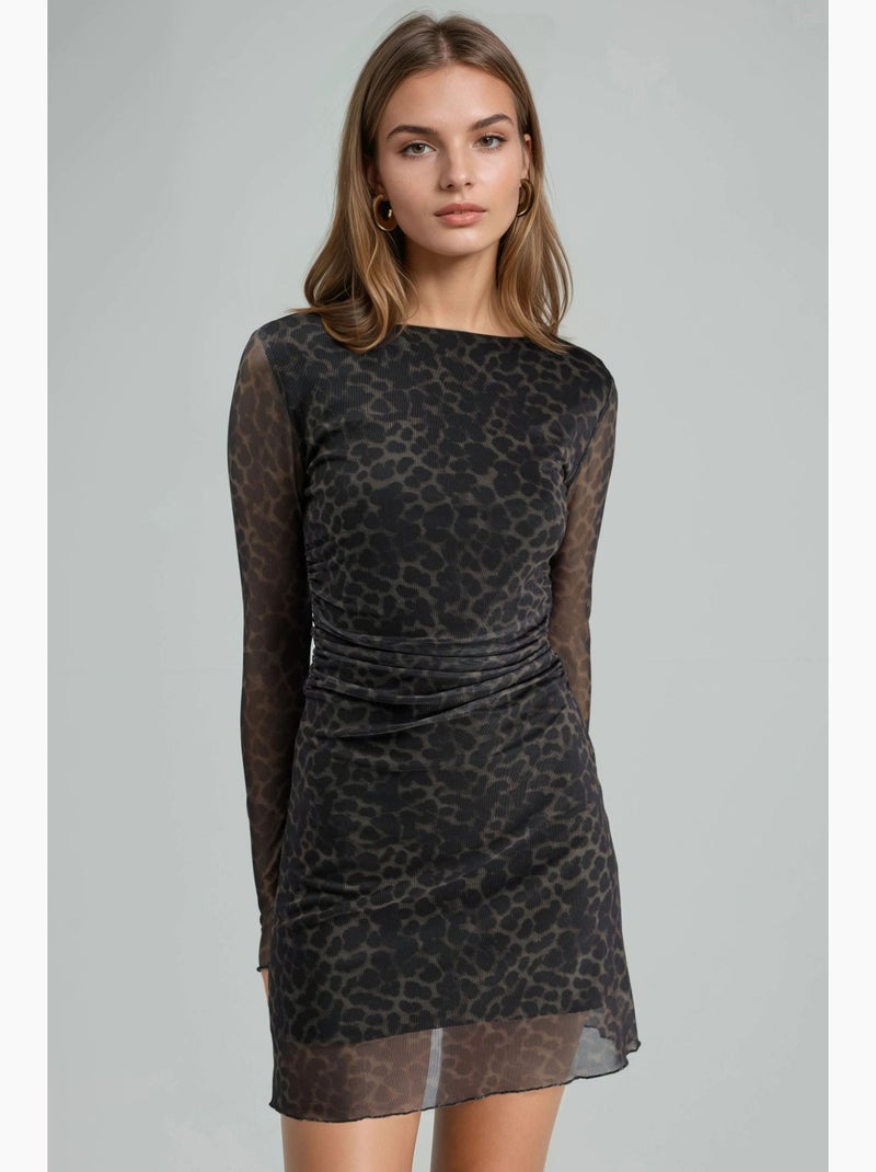 Robe midi cintrée à imprimé léopard et col bateau busem Marron clair - Kiabi