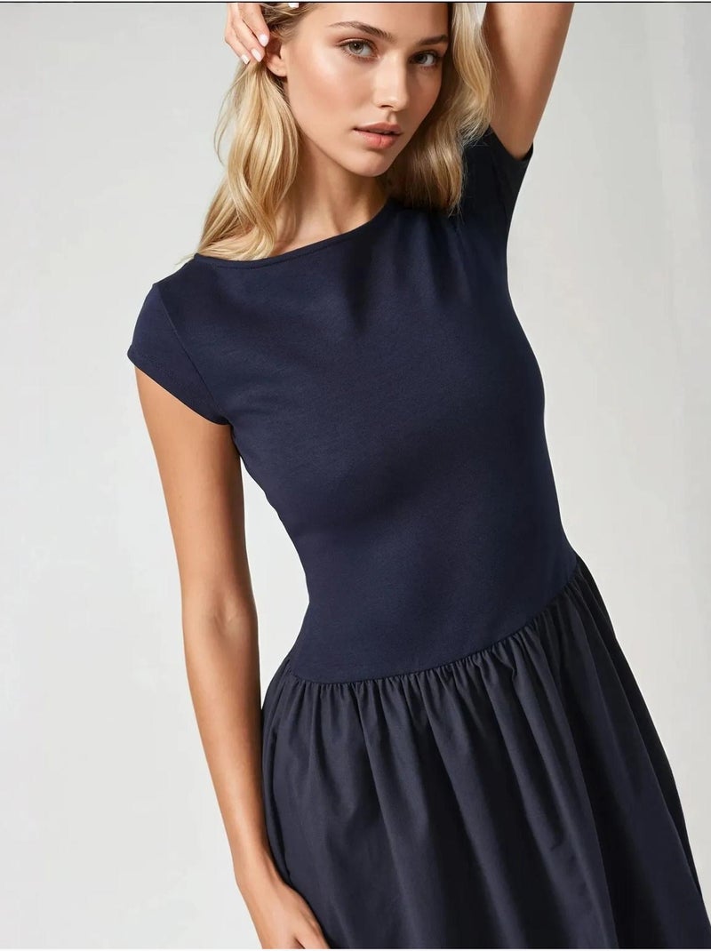 Robe midi contrastée Bleu marine - Kiabi