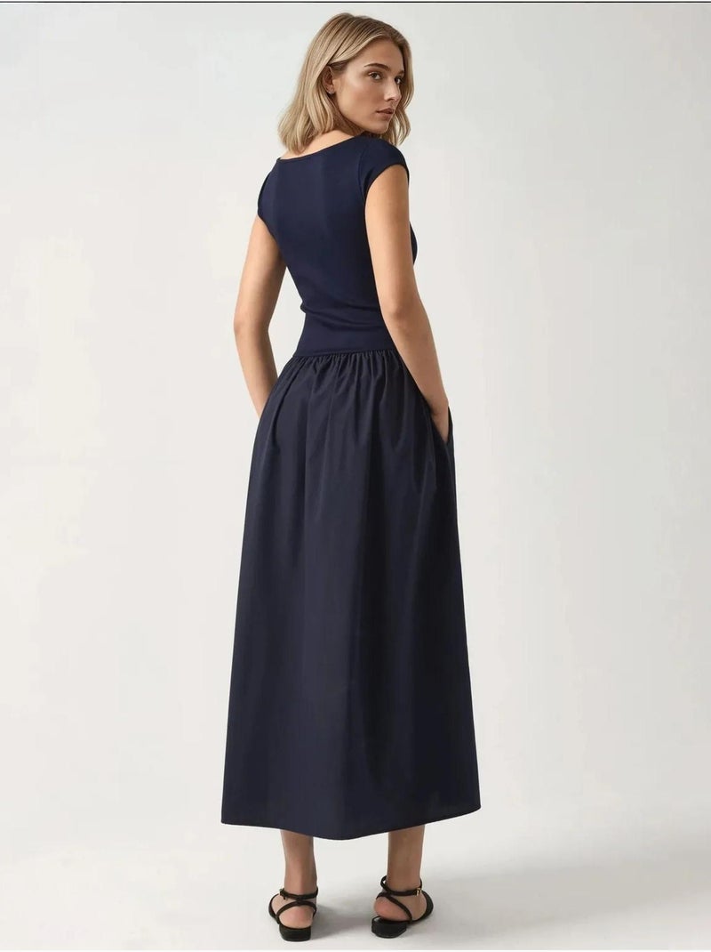 Robe midi contrastée Bleu marine - Kiabi
