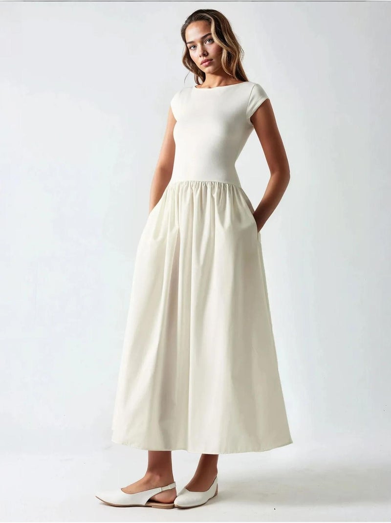 Robe midi contrastée hiccup Ivoire - Kiabi