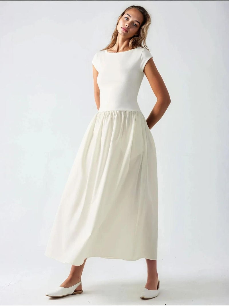 Robe midi contrastée hiccup Ivoire - Kiabi