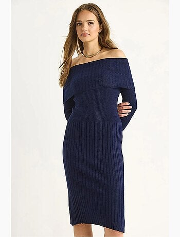 Robe midi côtelée à col en u lucci