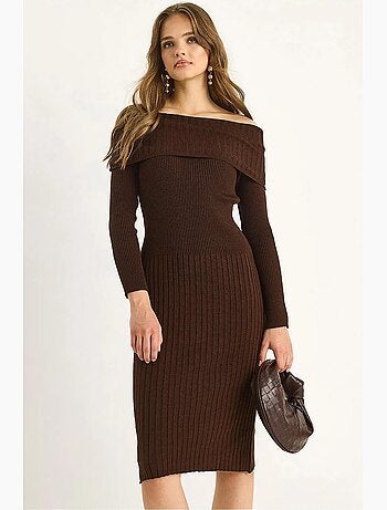 Robe midi côtelée à col en u lucci