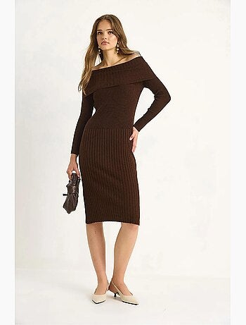 Robe midi côtelée à col en u lucci