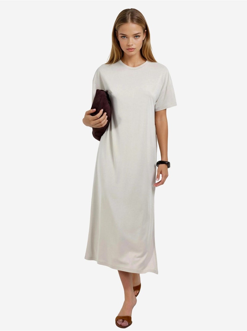 Robe midi côtelée à col rond busem Sable - Kiabi
