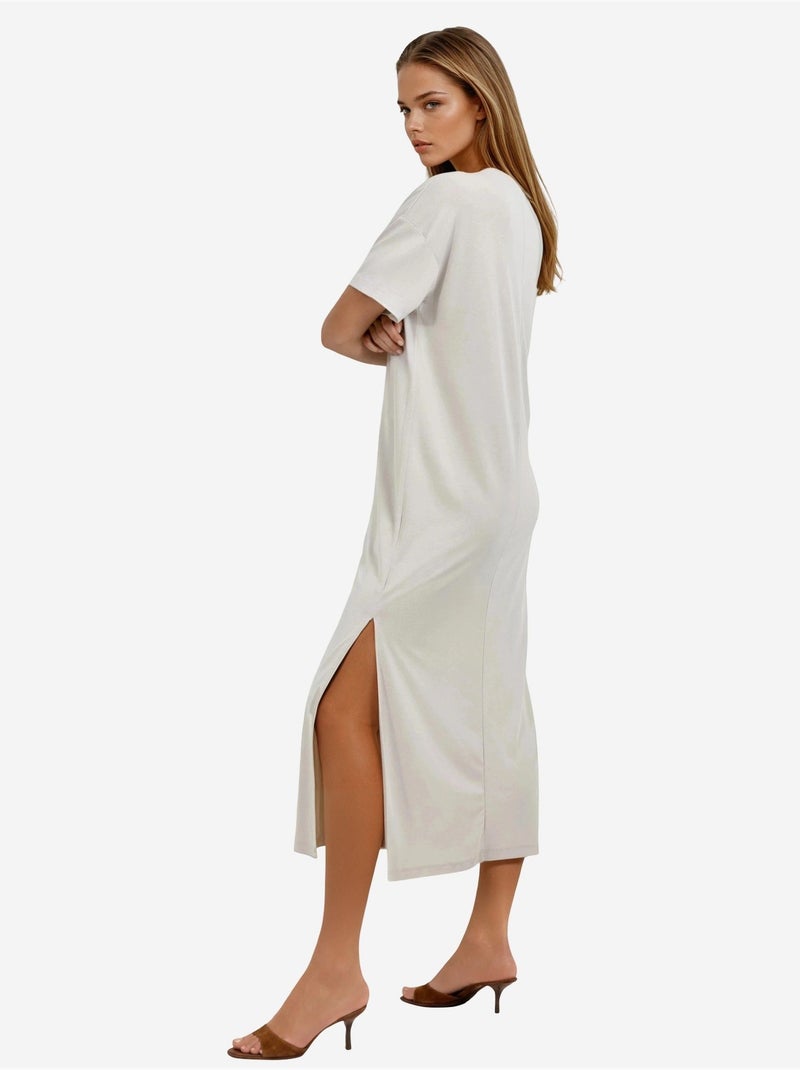 Robe midi côtelée à col rond busem Sable - Kiabi