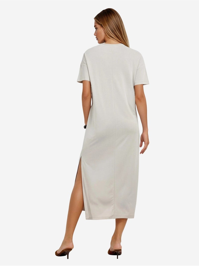Robe midi côtelée à col rond busem Sable - Kiabi