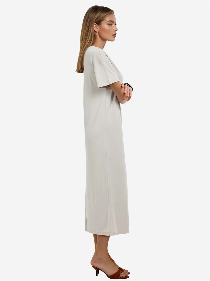 Robe midi côtelée à col rond busem Sable - Kiabi