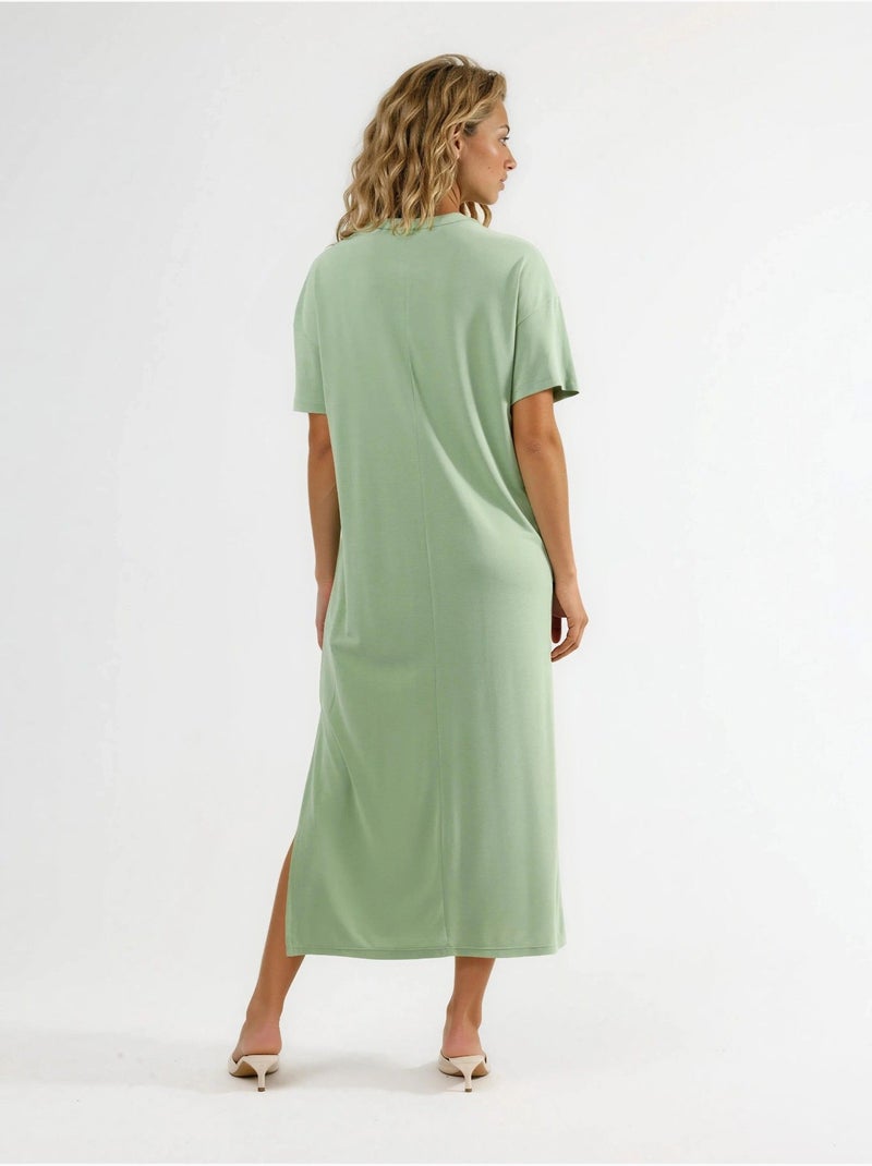 Robe midi côtelée à col rond busem Vert menthe - Kiabi