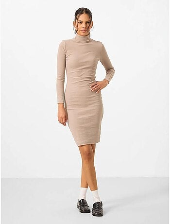 Robe midi côtelée à col roulé tommy