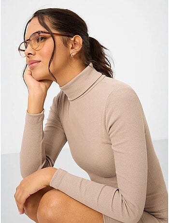 Robe midi côtelée à col roulé tommy