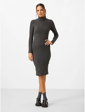 Robe midi côtelée à col roulé tommy