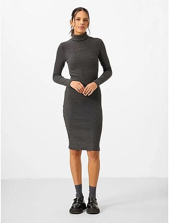 Robe midi côtelée à col roulé tommy