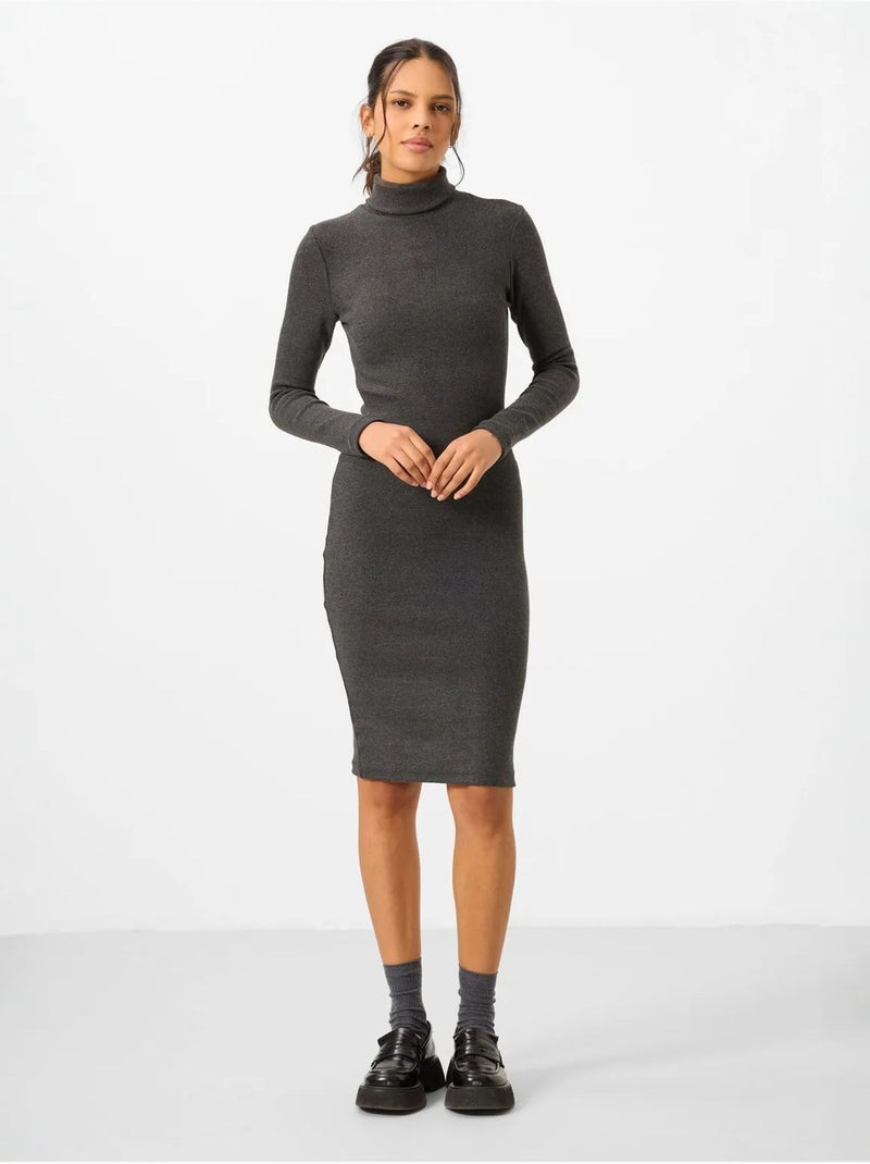 Robe midi côtelée à col roulé tommy Gris - Kiabi
