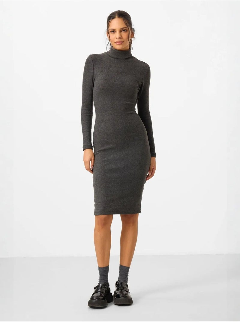 Robe midi côtelée à col roulé tommy Gris - Kiabi