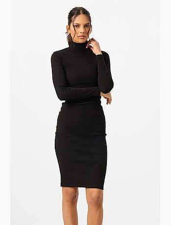 Robe midi côtelée à col roulé tommy