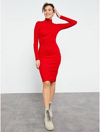 Robe midi côtelée à col roulé tommy