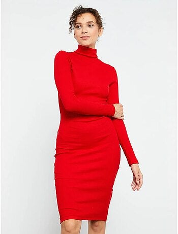 Robe midi côtelée à col roulé tommy