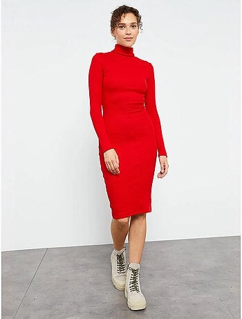 Robe midi côtelée à col roulé tommy