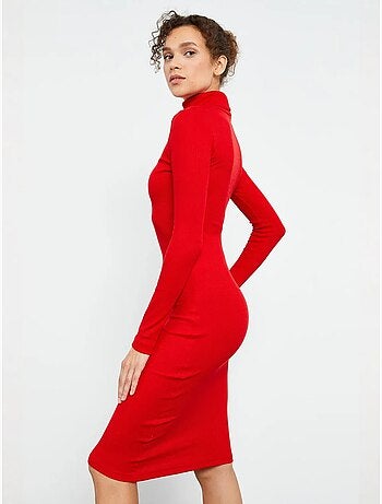 Robe midi côtelée à col roulé tommy