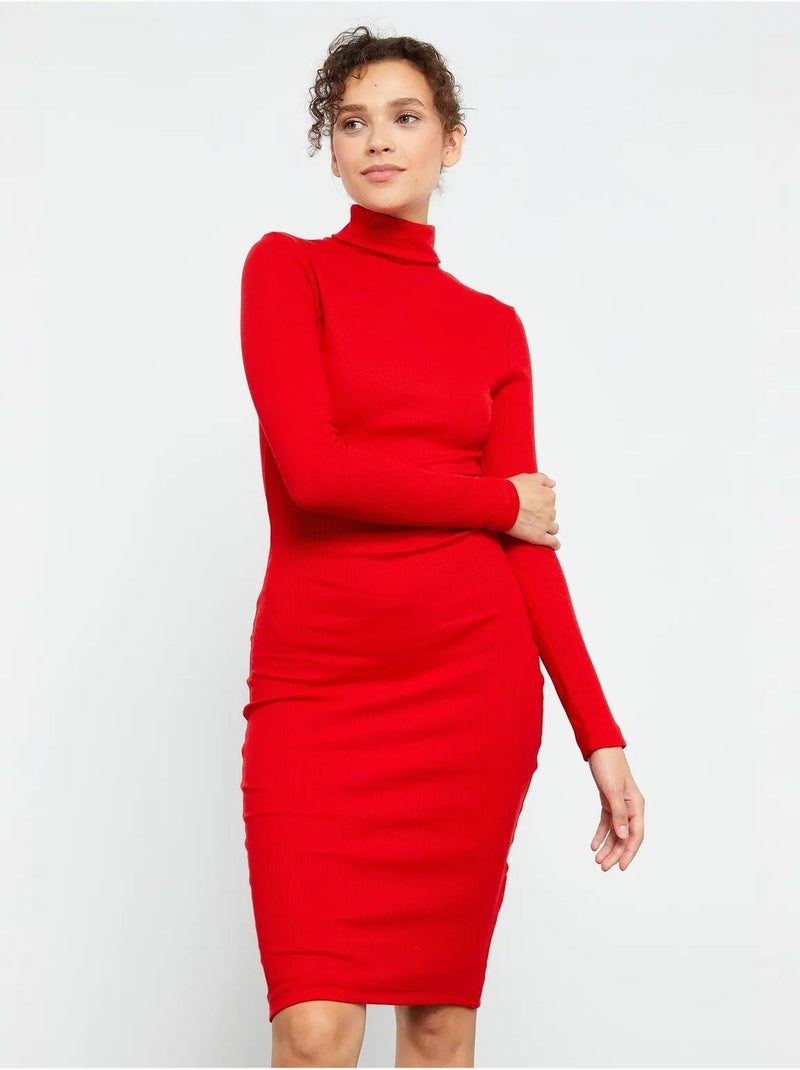 Robe midi côtelée à col roulé tommy Rouge - Kiabi