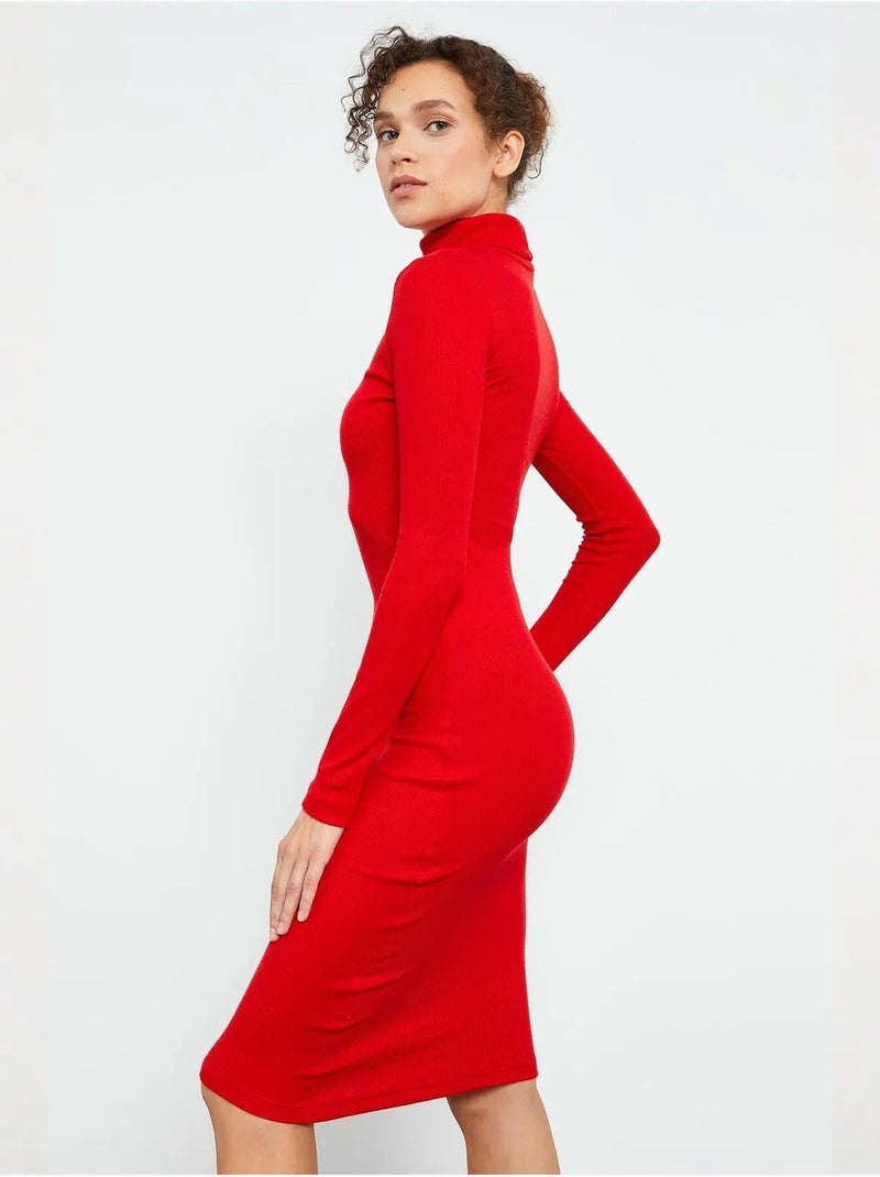 Robe midi côtelée à col roulé tommy Rouge - Kiabi