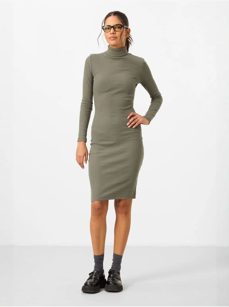 Robe midi côtelée à col roulé tommy Vert - Kiabi