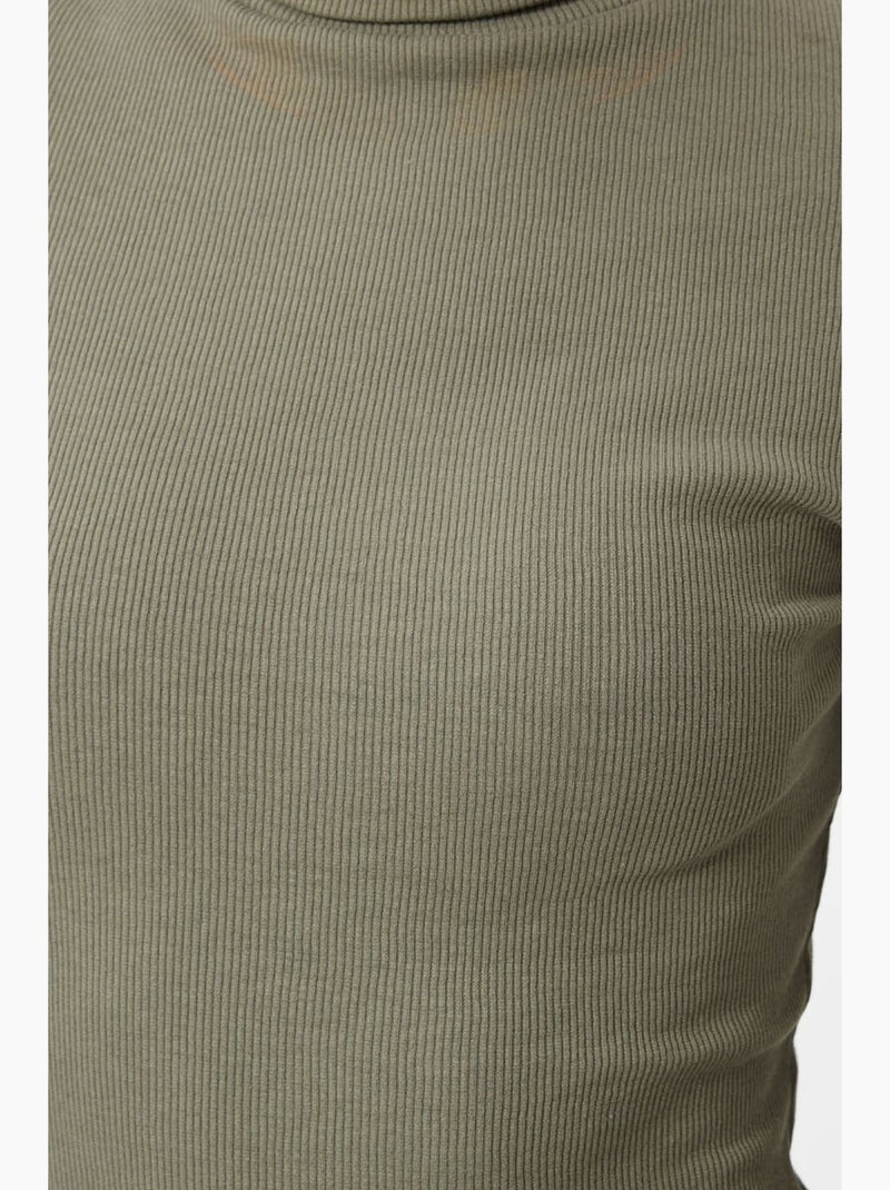 Robe midi côtelée à col roulé tommy Vert - Kiabi