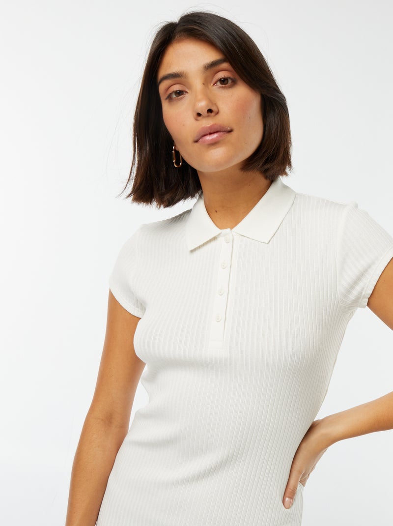 Robe midi côtelée avec un col polo Blanc - Kiabi