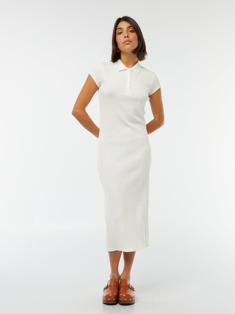 Robe midi côtelée avec un col polo Blanc - Kiabi