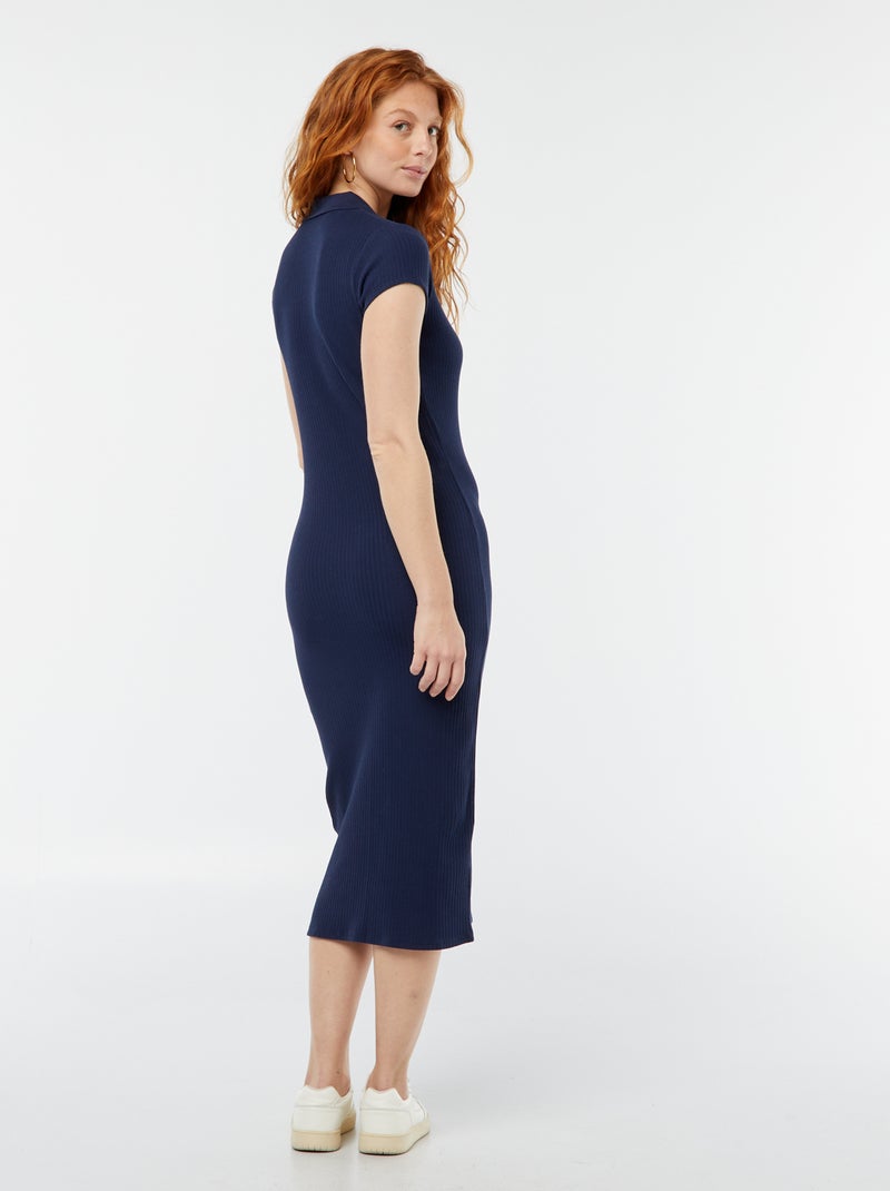 Robe midi côtelée avec un col polo NOIR - Kiabi
