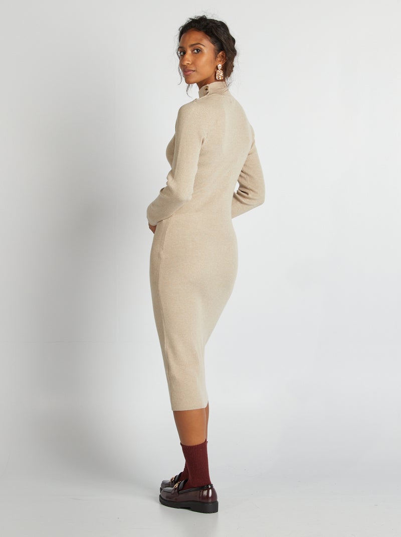 Robe midi côtelée Beige - Kiabi