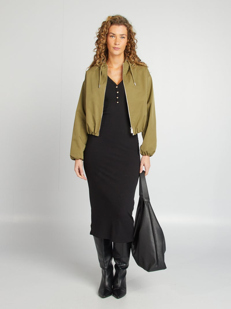 Robe midi côtelée noir - Kiabi