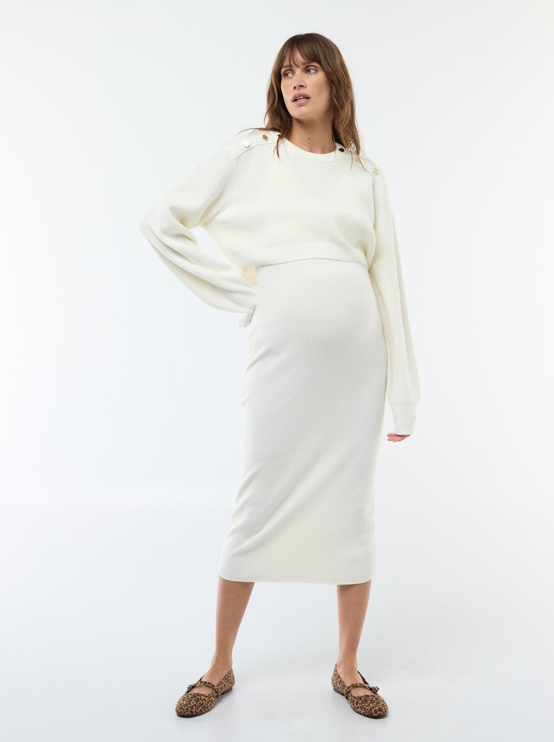 Robe midi côtelée + pull cropped de maternité Blanc - Kiabi
