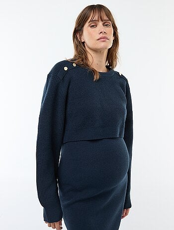 Robe midi côtelée + pull cropped de maternité