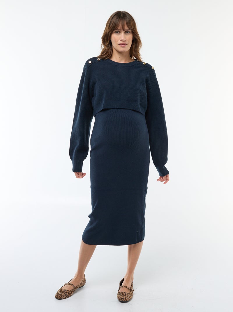 Robe midi côtelée + pull cropped de maternité Bleu - Kiabi