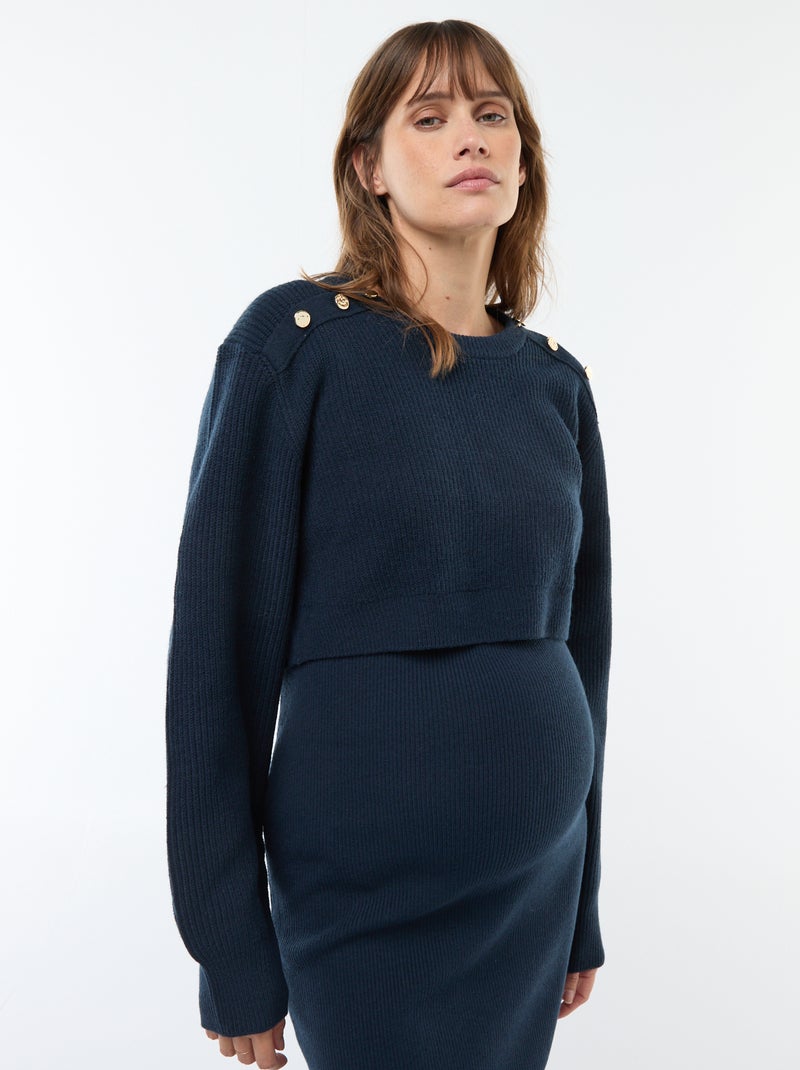Robe midi côtelée + pull cropped de maternité Bleu - Kiabi