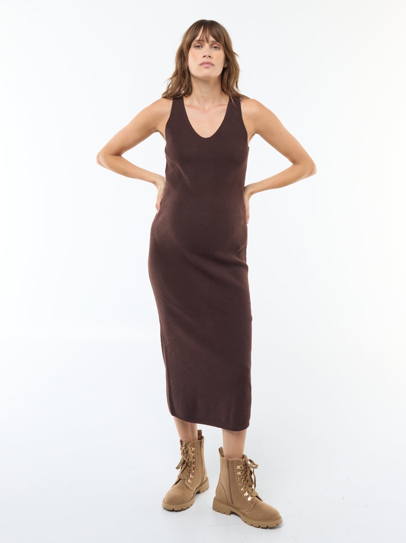 Robe midi côtelée + pull cropped de maternité Marron - Kiabi
