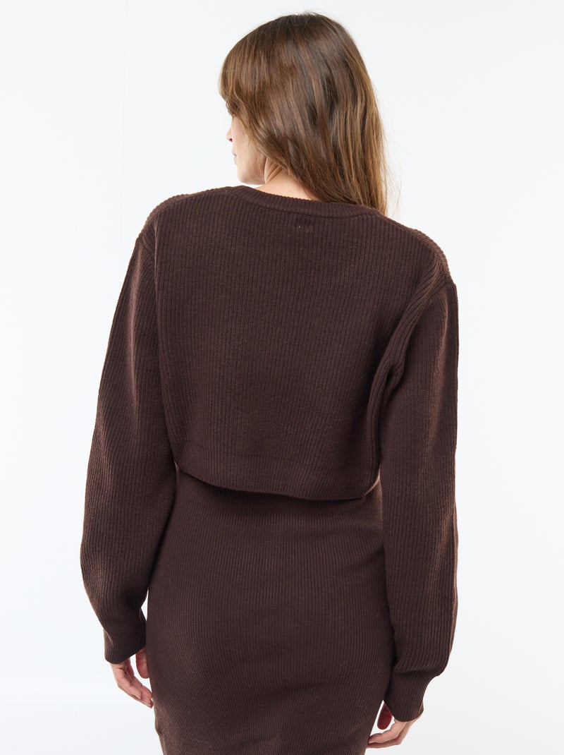 Robe midi côtelée + pull cropped de maternité Marron - Kiabi